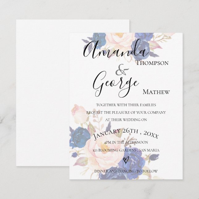 Invitación de bodas con efecto Vellum Faux Floral  (Anverso / Reverso)
