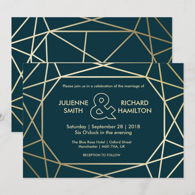 Invitación de bodas con forma de diamante geométri (Anverso / Reverso)