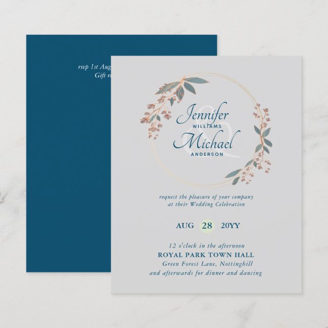 INVITACIÓN DE BODAS Con Hojas Naranja Verde Aguama (Anverso / Reverso)