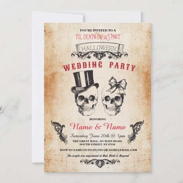 Invitación de bodas con temática de calaveras para (Anverso)