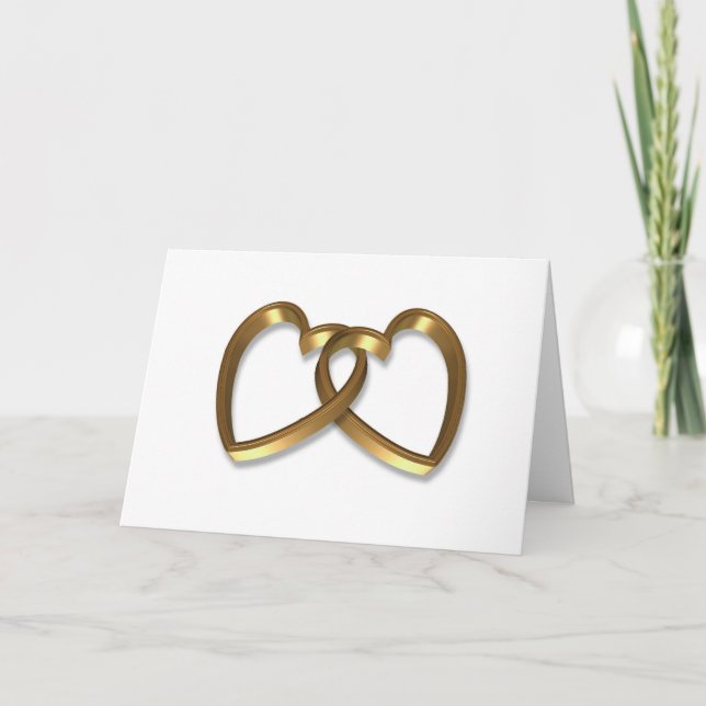 Invitación de bodas corazones de oro simple ligado (Anverso)