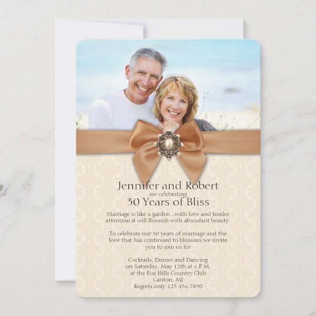 Invitación de Bodas de 30 años de Peach Pearl (Anverso)