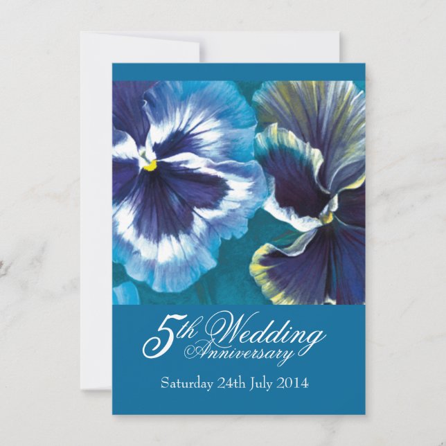 Invitación de bodas de 5 años azul turquesa (Anverso)