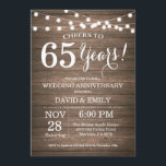 Invitación de Bodas de 65 Años Rustica de Madera<br><div class="desc">Invitación de Bodas de 65 Años. Fondo de Madera Rustica. Luces de Cadena. 1º, 2º, 3º, 4º, 5º, 10º, 15º, 20º, 25º, 30º, 35º, 40º, 45º, 50º, 55º, 60º, 65º, 70º, 75º, 80º, Cualquier Año. Cumpleaños de Adulto. Fiesta de Cumpleaños de Hombre o Mujer. Para una mayor personalización, haga clic...</div>