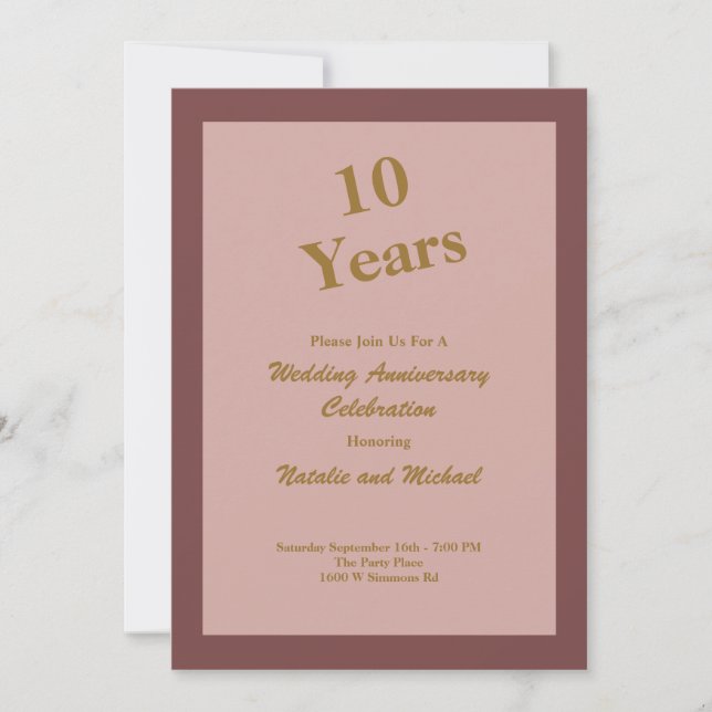 Invitación de bodas de aniversario número 10 Cinna (Anverso)