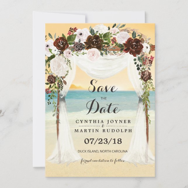 Invitación de bodas de árbol de playa para guardar (Anverso)