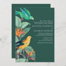 Invitación de bodas de aves tropicales de color ve