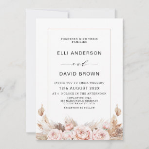 Invitación de Bodas de Boho Peonies y Pampas Grass