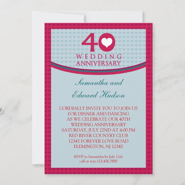 Invitación de Bodas de Corazón 40 Aniversario (Anverso)