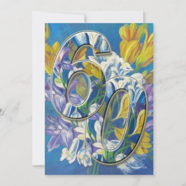 Invitación de bodas de diamante con fresias (Anverso)