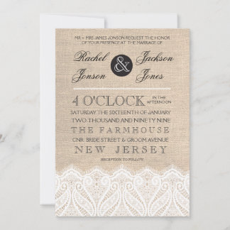 Invitación de bodas de encaje blanco vintage y bur