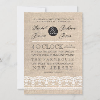 Invitación de bodas de encaje blanco vintage y bur