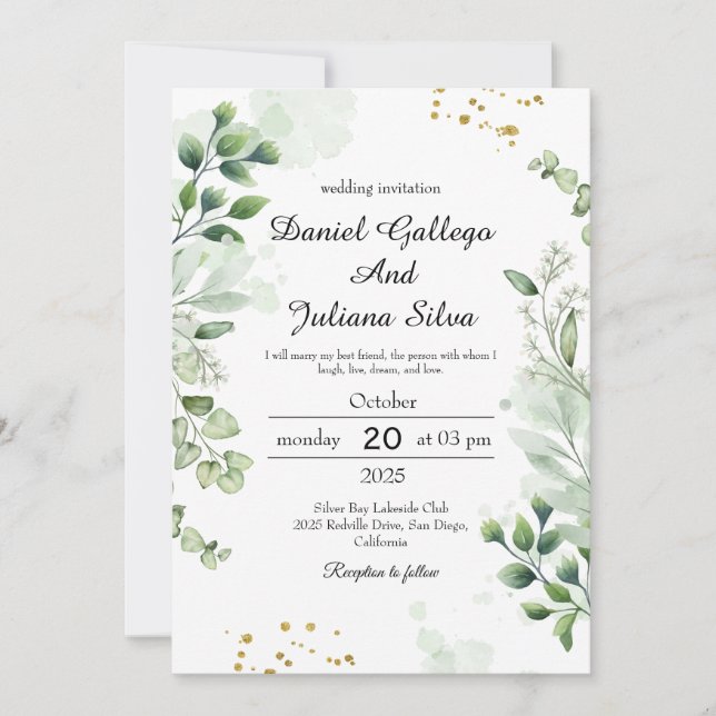 Invitación de bodas de encaje de vegetación vintag (Anverso)