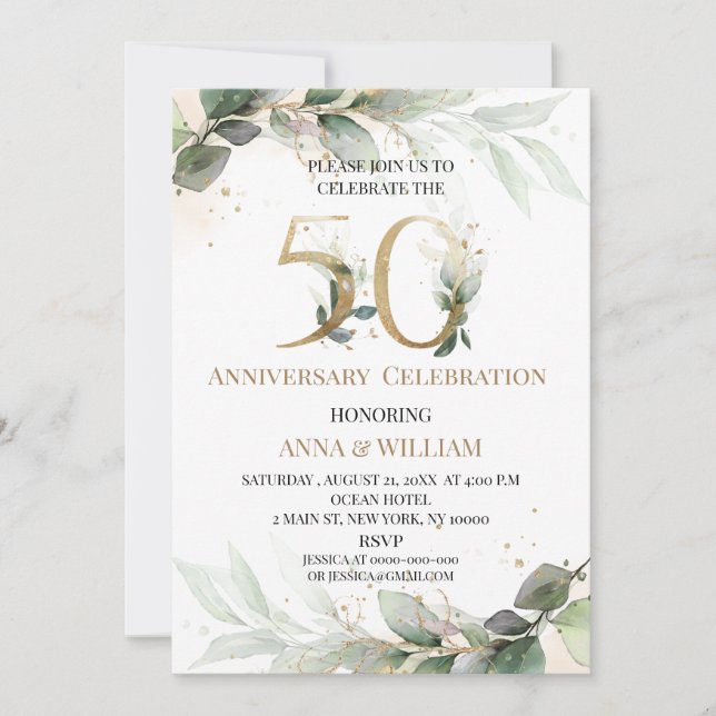 Invitación de Bodas de Esmeralda 50 Aniversario (Anverso)