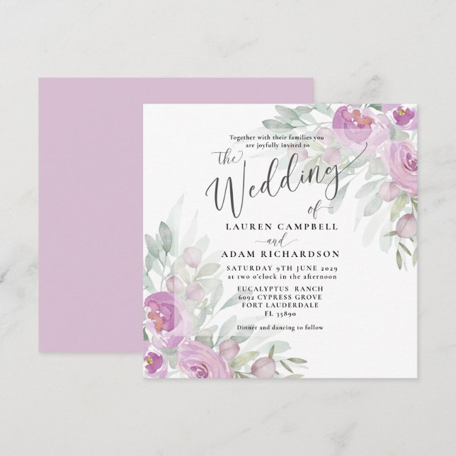 Invitación de bodas de eucalipto rosado floral rús (Anverso / Reverso)