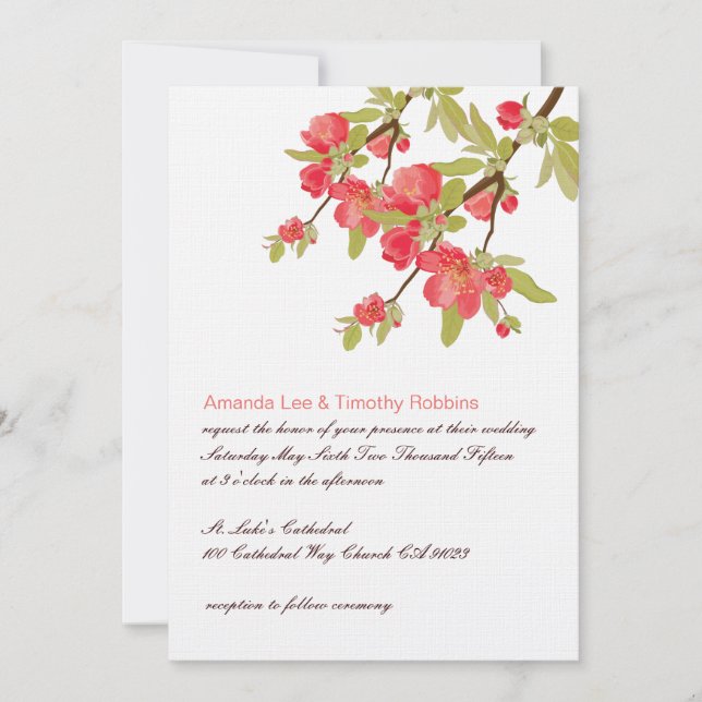 Invitación de bodas de flores de árbol rosado (Anverso)