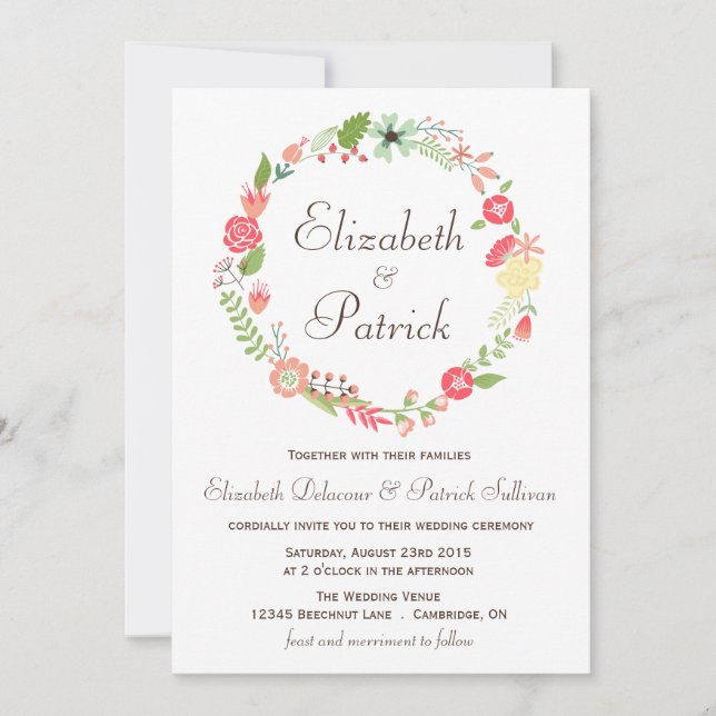 Invitación de bodas de flores de Shabby Chic (Anverso)