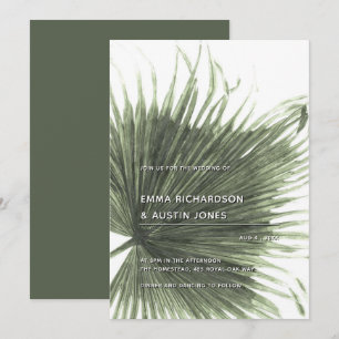 Invitación de bodas de hojas tropicales palma