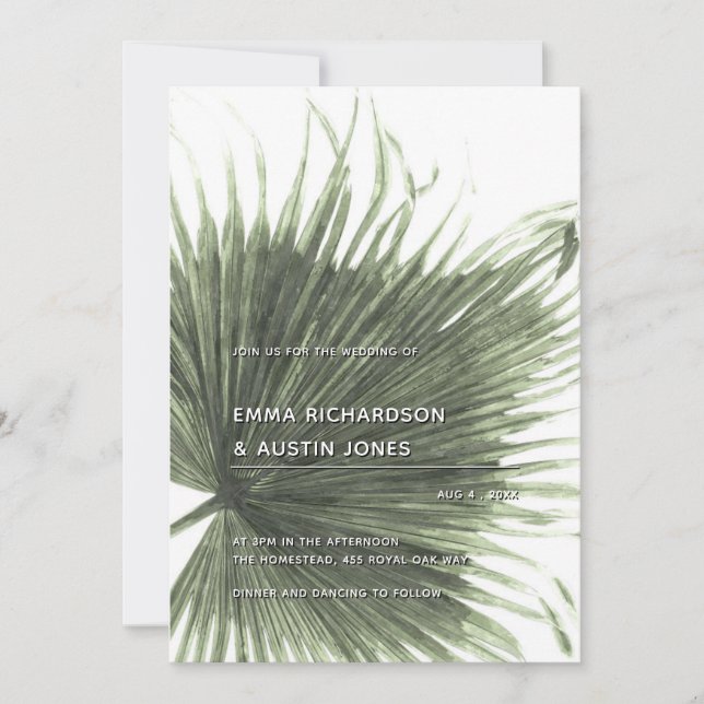 Invitación de bodas de hojas tropicales palma (Anverso)