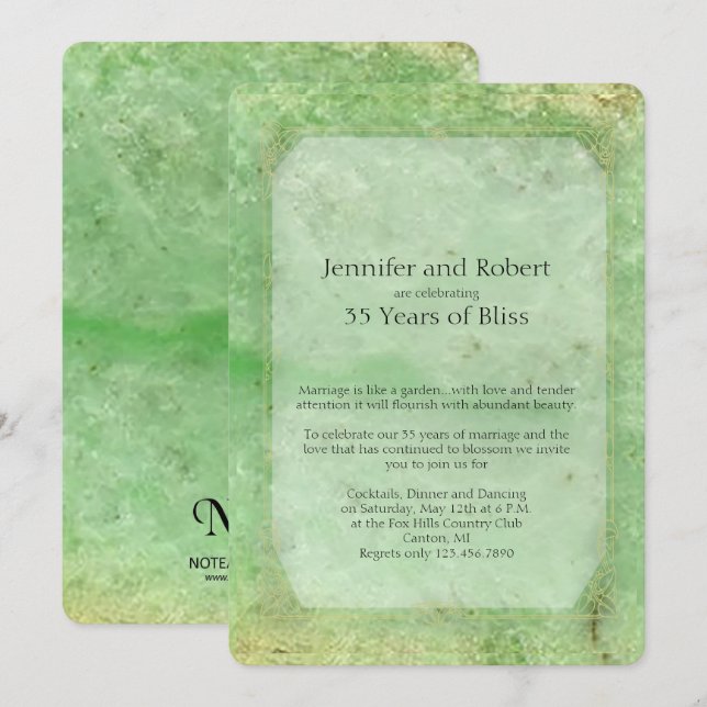 Invitación de Bodas de Jade Natural 35 Aniversario (Anverso / Reverso)