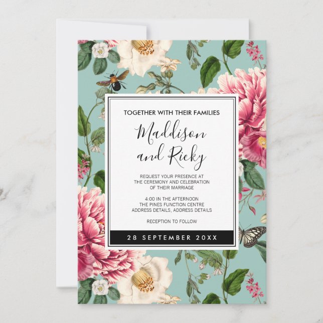 Invitación de bodas de jardín floral de la Casa de (Anverso)