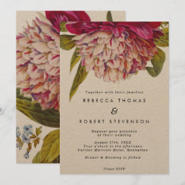invitación de bodas de kraft floral rosa