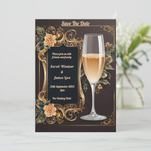 Invitación de bodas de lujo con vidrio de champán
