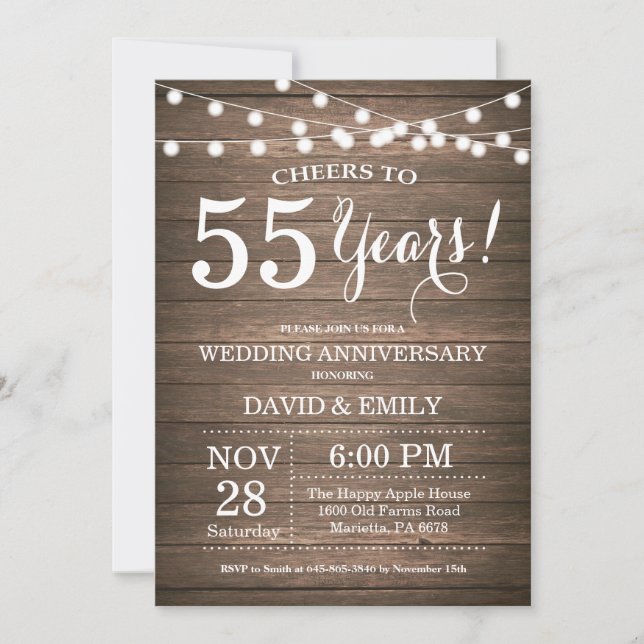 Invitación de Bodas de Madera Rústica 55 Aniversar (Anverso)