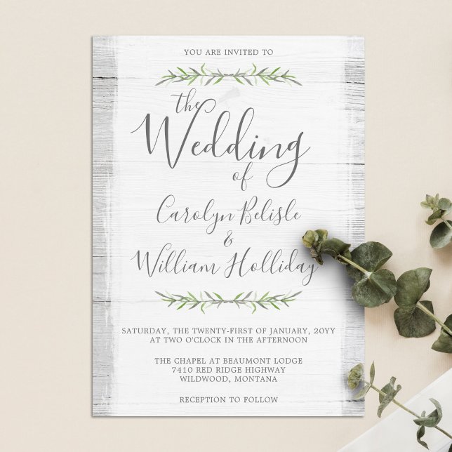 Invitación de bodas de madera rústica y hojas botá (Subido por el creador)