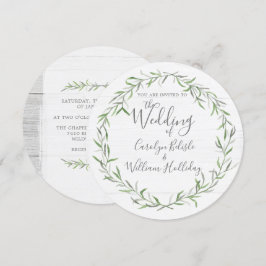 Invitación de bodas de madera rústica y hojas botá