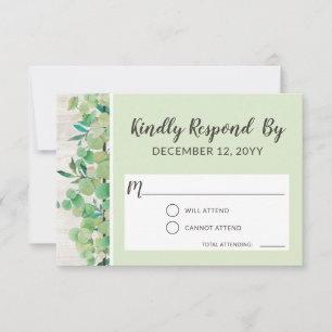 Invitación de bodas de madera y eucalipto rústico