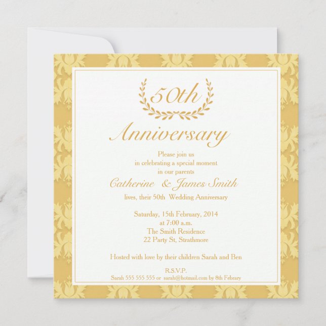 Invitación de Bodas de Oro 50 Aniversario Damask (Anverso)