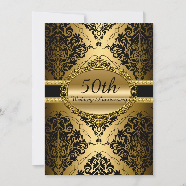 Invitación de Bodas de Oro 50 Aniversario Damask G (Anverso)