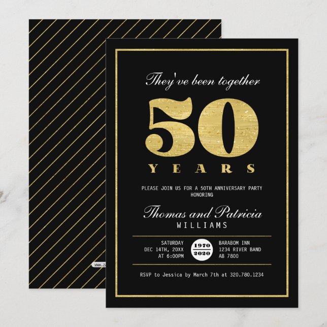 Invitación de Bodas de Oro 50 Aniversario Dorado y (Anverso / Reverso)