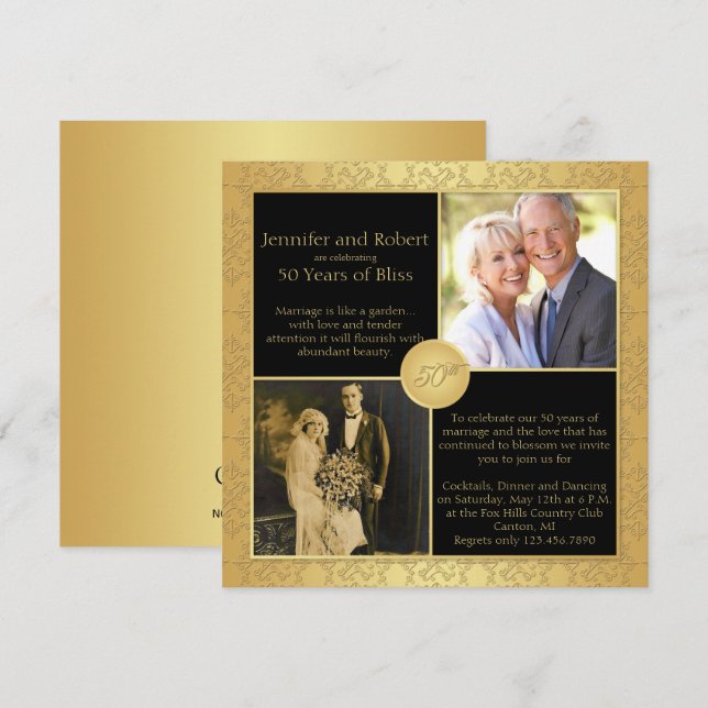 Invitación de Bodas de Oro 50 Aniversario Elegante (Anverso / Reverso)