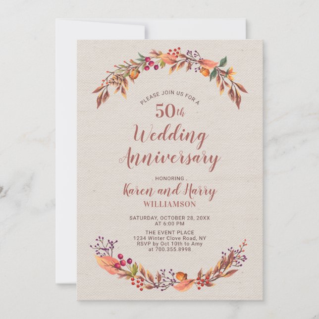 Invitación de Bodas de Oro 50 Aniversario Floral O (Anverso)