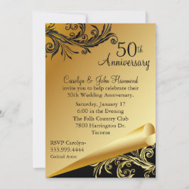 Invitación de Bodas de Oro 50 Aniversario Negro y 
