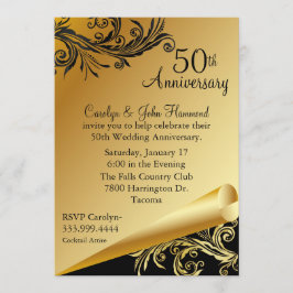 Invitación de Bodas de Oro 50 Aniversario Negro y