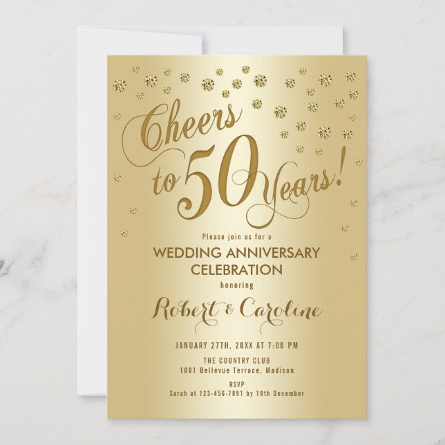 Invitación de Bodas de Oro 50 en Oro (Anverso)