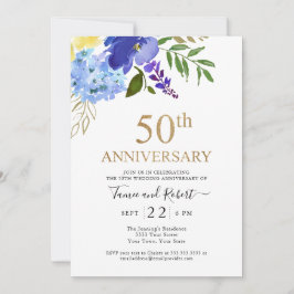 Invitación de bodas de oro azul púrpura