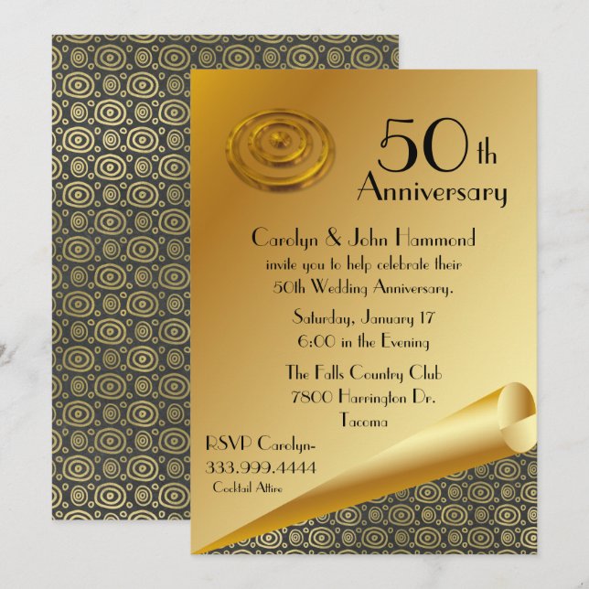 Invitación de Bodas de Oro Chic Gold 50 Aniversari (Anverso / Reverso)