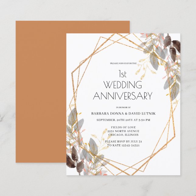 Invitación de Bodas de Oro con Hojas para Presupue (Anverso / Reverso)