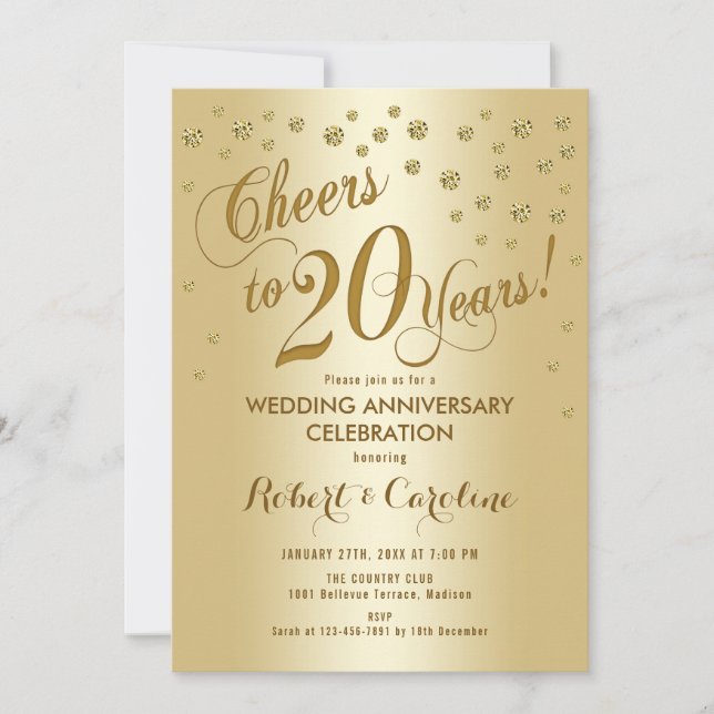 Invitación de Bodas de Oro de 20 años en Dorado (Anverso)