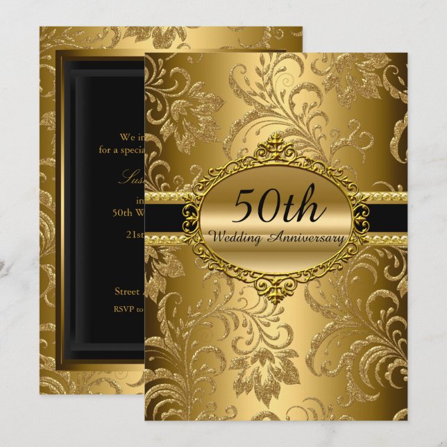 Invitación de Bodas de Oro Floral 50 Aniversario (Anverso / Reverso)