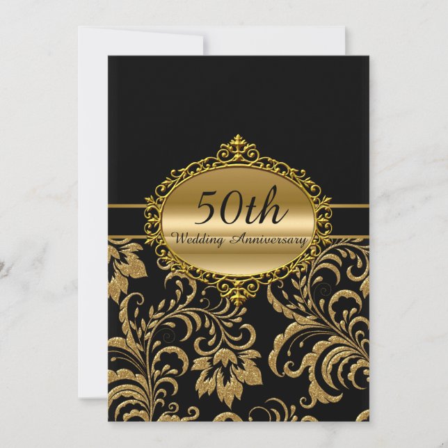 Invitación de Bodas de Oro Floral Dorado 50 Aniver (Anverso)