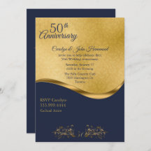 Invitación de Bodas de Oro Navy & Gold 50 Aniversa