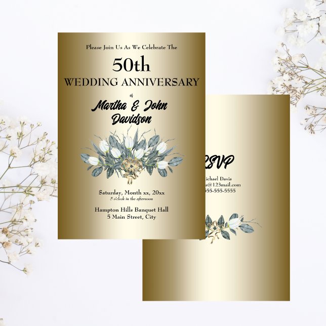 Invitación de Bodas de Oro por 50º Aniversario de  (Golden 50th Wedding Anniversary Invitation)