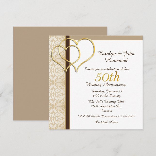 Invitación de Bodas de Oro por 50 Aniversario de B (Anverso / Reverso)