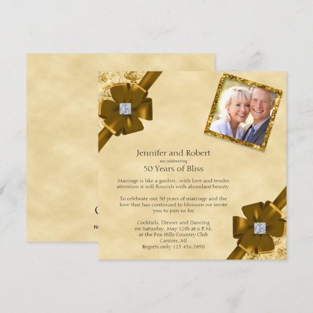 Invitación de Bodas de Oro por 50 Aniversario de B (Anverso / Reverso)