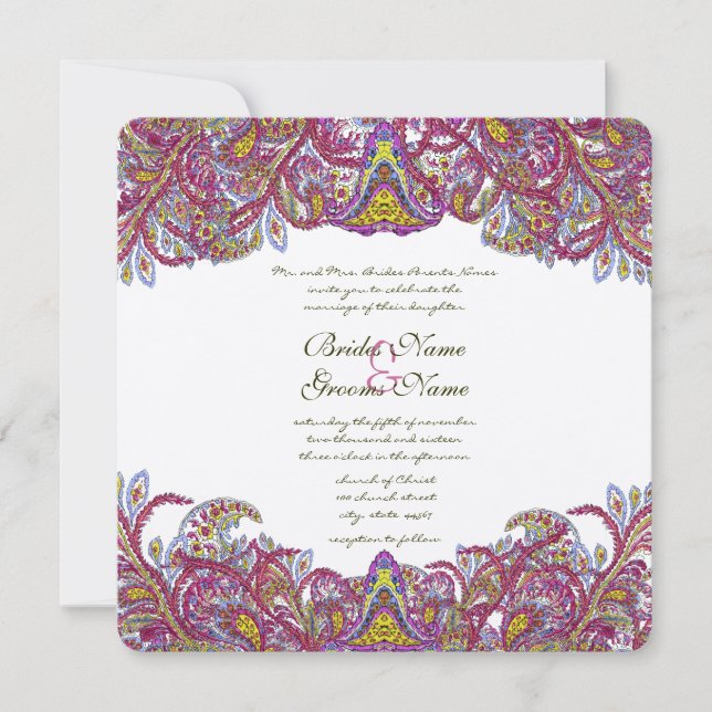 Invitación de bodas de paisley pastoral rosada (Anverso)
